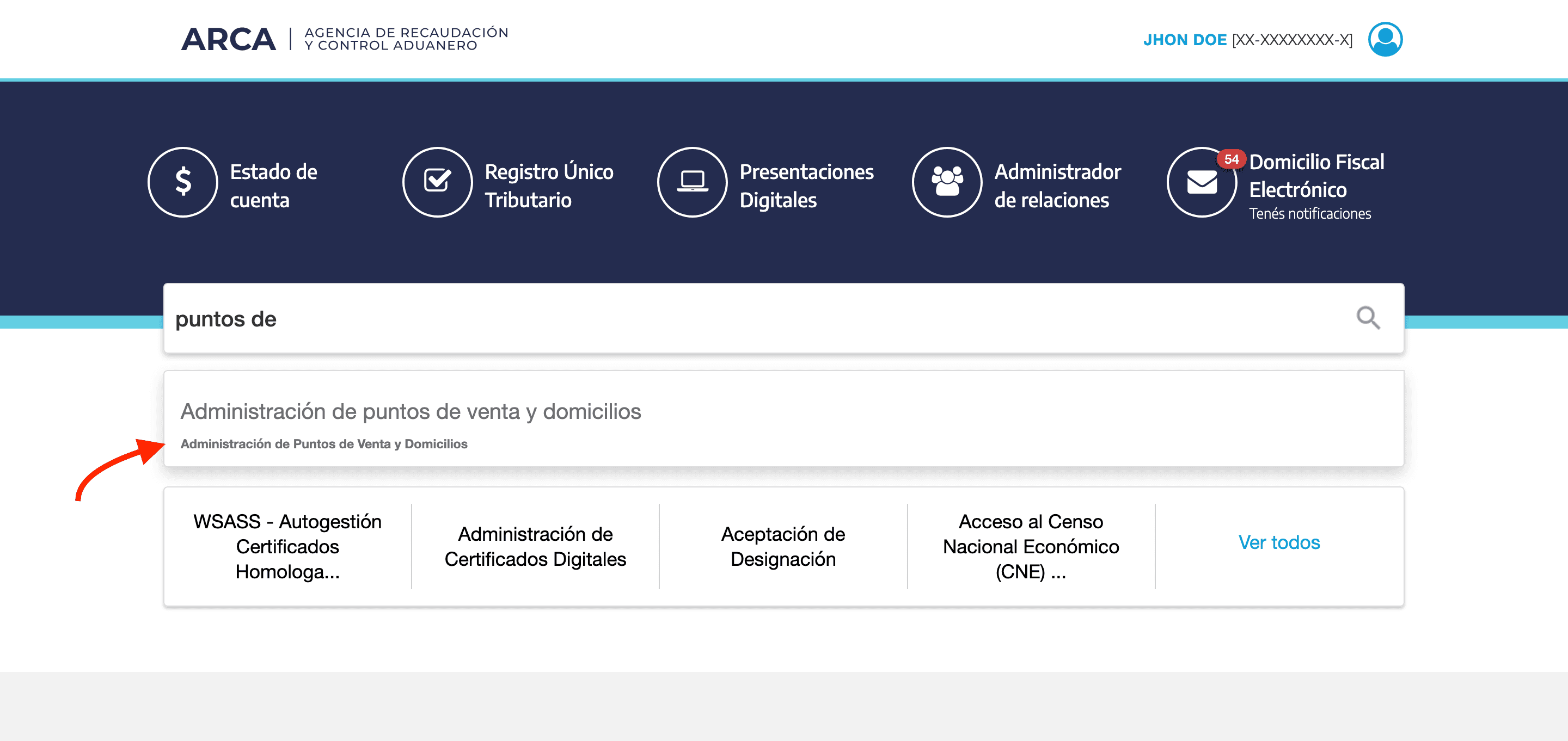 Administración de puntos de venta en ARCA