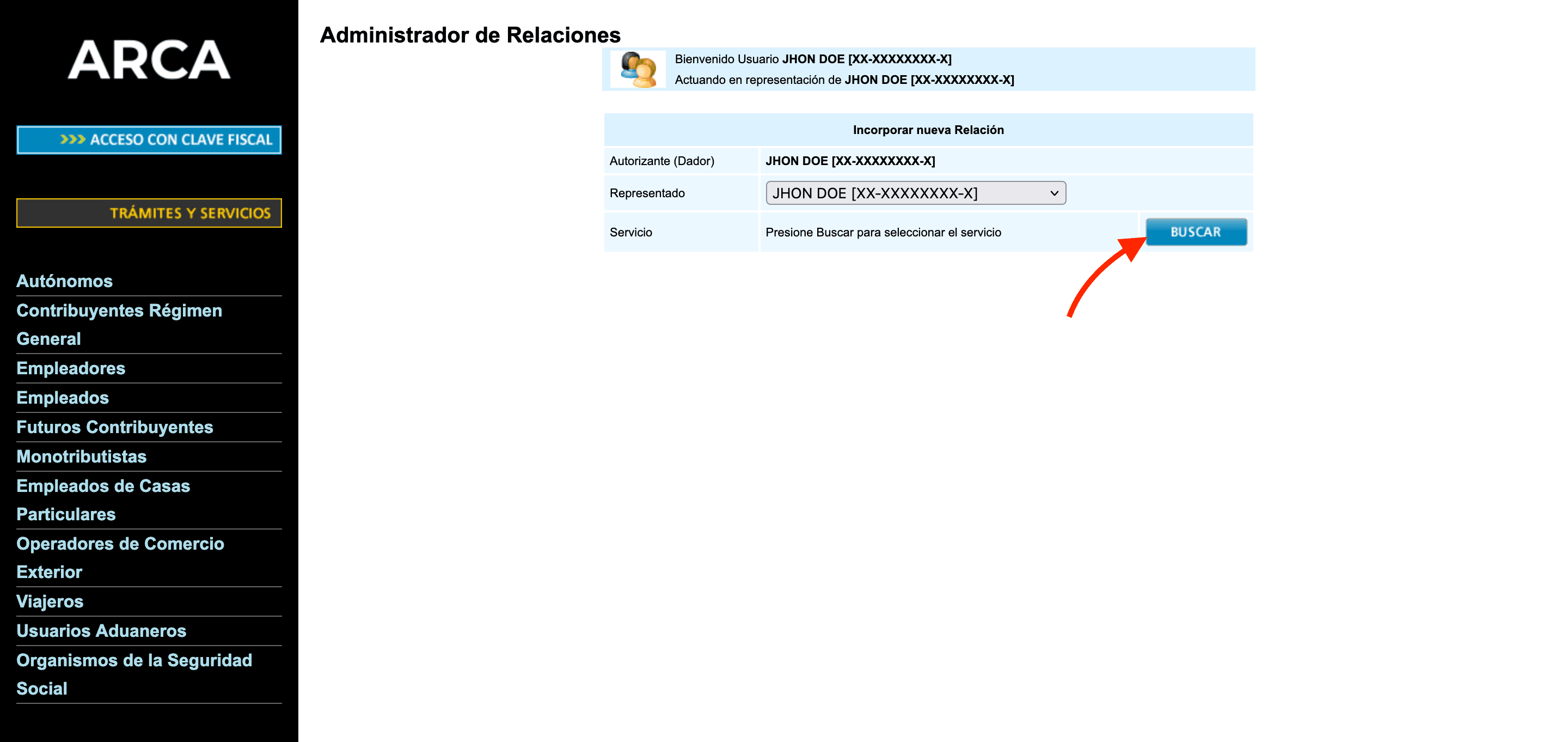 Buscador del servicio
