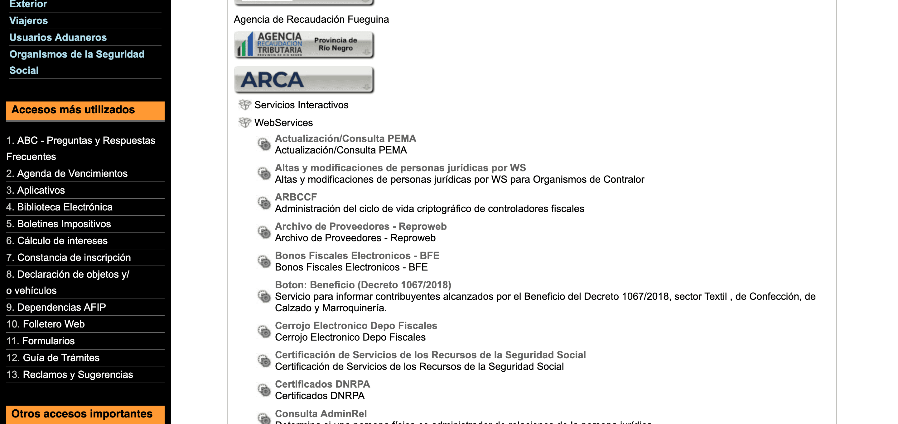 Servicios web de ARCA